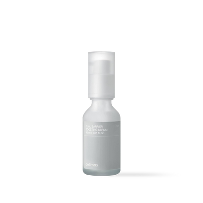Celimax Dual Barrier Boosting Serum 30ml in a frosted glass dropper bottle with a minimalist white label