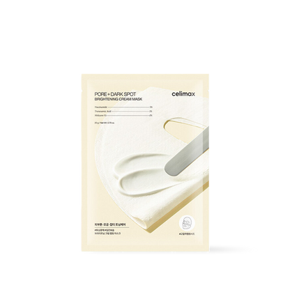 Celimax Pore and Dark Spot Brightening Cream Mask in a white and yellow squeeze tube packaging