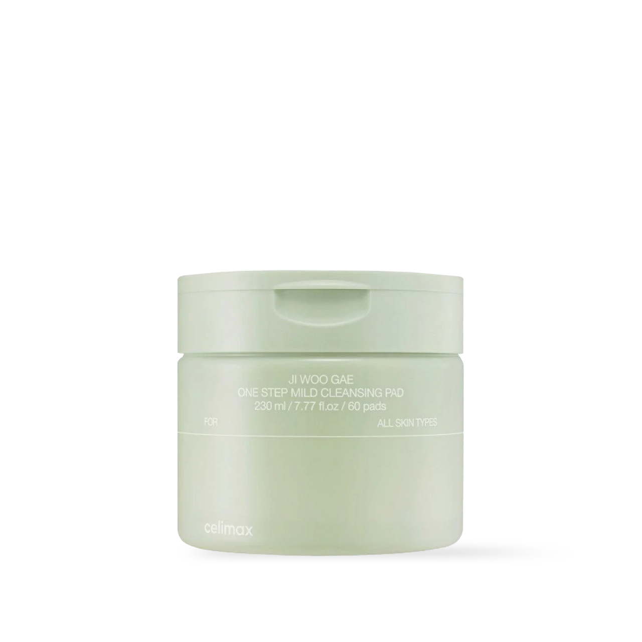 Celimax Ji Woo Gae One Step Mild Cleansing Pad 60pads in a clear plastic jar with a blue and white minimalist label