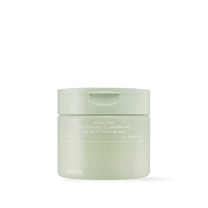 Celimax Ji Woo Gae One Step Mild Cleansing Pad 60pads in a clear plastic jar with a blue and white minimalist label