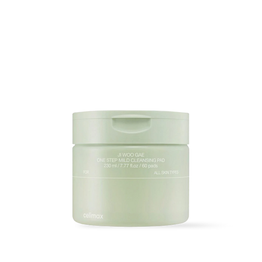 Celimax Ji Woo Gae One Step Mild Cleansing Pad 60pads in a clear plastic jar with a blue and white minimalist label