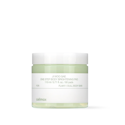 Celimax Ji Woo Gae One Step Body Brightening Pad 60pads in a white tub with a blue and green label