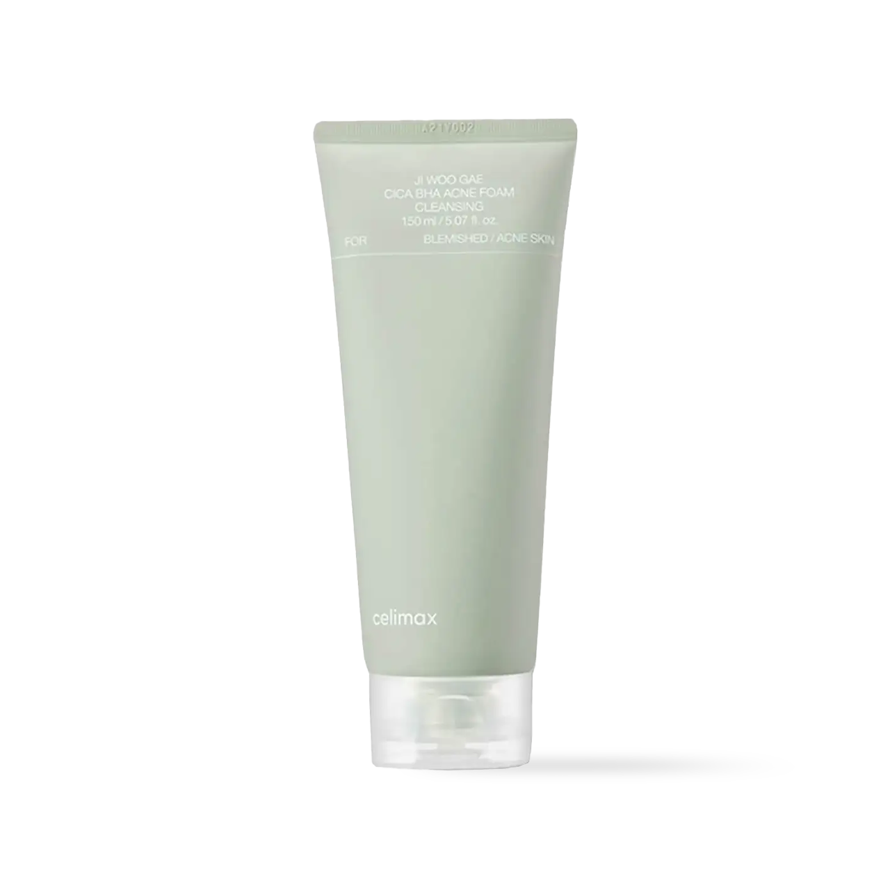 Celimax Ji Woo Gae Cica BHA Acne Foam Cleansing in a white squeeze tube with green and black minimalist text