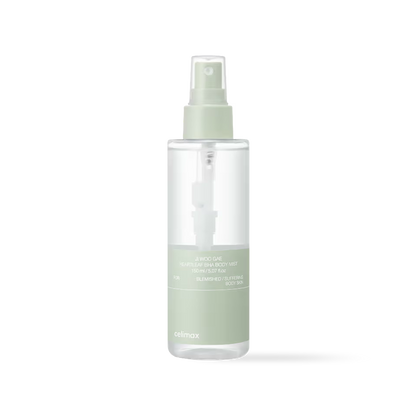 Celimax Ji Woo Gae Heartleaf BHA Body Mist in a clear spray bottle with a green and white label
