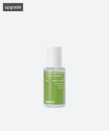 Celimax The Real Noni Energy Ampoule in a green glass dropper bottle with a clear pump top and white label