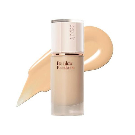 Espoir Be Glow Foundation in 23N Neutral Beige 30g in a glossy glass bottle