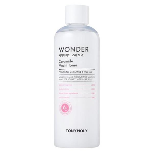 Tonymoly Wonder Ceramide Mochi Toner in a large white 500ml pump bottle