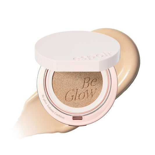 Espoir Be Glow Volume Cushion shade 23 Beige in a glossy champagne gold compact case