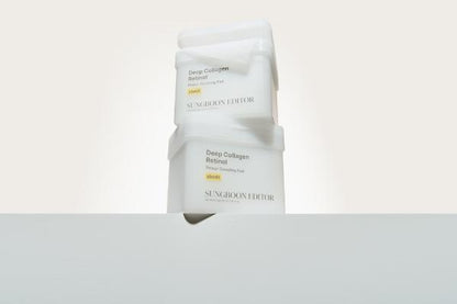 Sungboon Editor Deep Collagen Retinol Power Boosting Pad jar with pink label and textured pads
