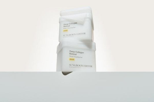 Sungboon Editor Deep Collagen Retinol Power Boosting Pad jar with pink label and textured pads