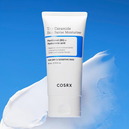 Cosrx The Ceramide Skin Barrier Moisturizer in a white jar with a black lid and minimalist label design
