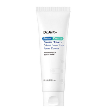 Dr. Jart+ Power Derma Barrier Cream in a white and blue squeeze tube with a silver screw cap