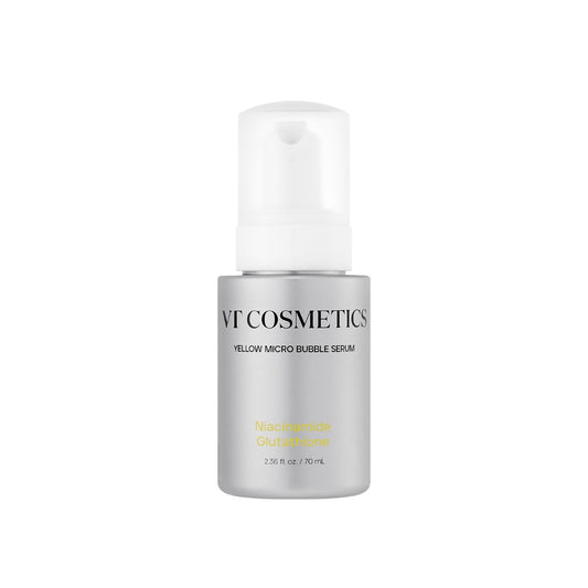 VT Cosmetics Niacinamide Glutathione Yellow Micro Bubble Serum in a clear bottle with bright yellow foaming liquid inside