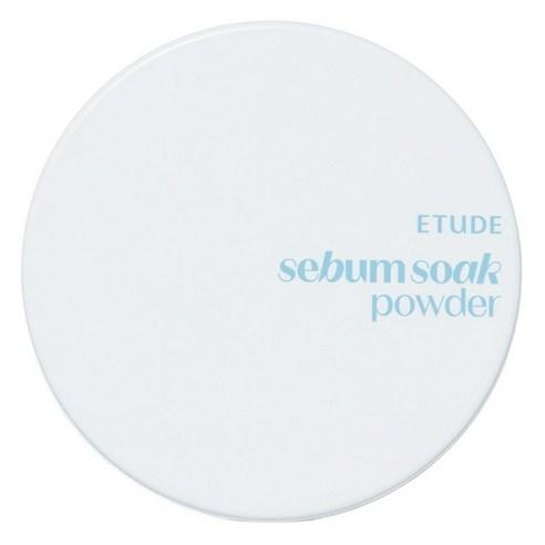 Etude House Sebum Soak Powder in a small white round jar with a mint green label and screw-on lid