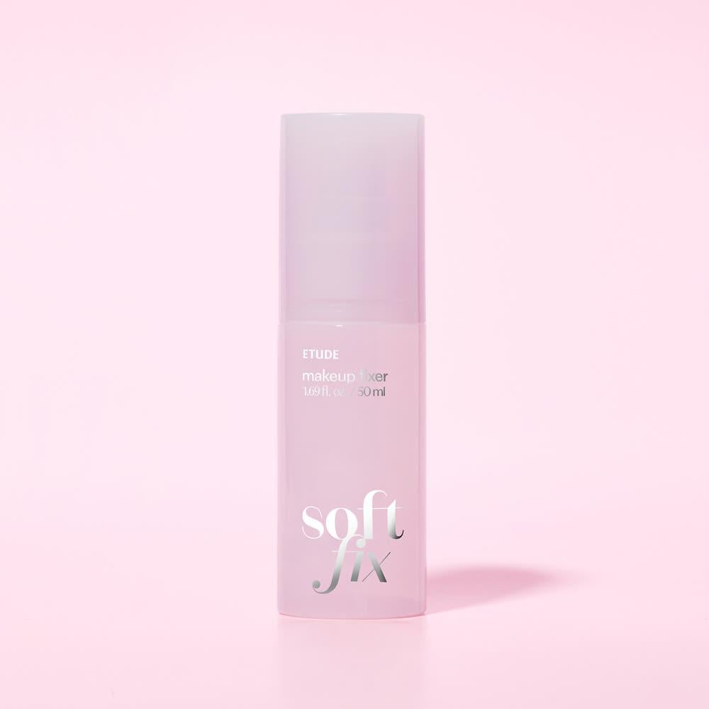 Etude House Soft Fix Makeup Fixer in a small travel-sized spray bottle with a pink and white label