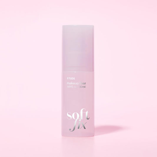 Etude House Soft Fix Makeup Fixer in a small travel-sized spray bottle with a pink and white label