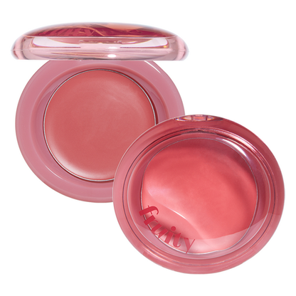 Etude House Fruity Lip and Cheek Blur Balm in Warm Peach, a soft coral cream in a round clear pot with a peach lid
