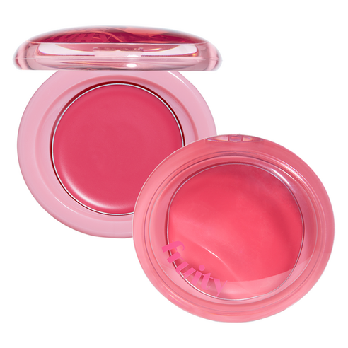 Etude House Fruity Lip and Cheek Blur Balm in Plump Raspberry, a deep berry cream in a round clear pot with a pink lid