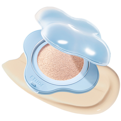 Etude House Cloud Filter Cushion in Ivory shade featuring a slim round compact with a soft matte finish packaging