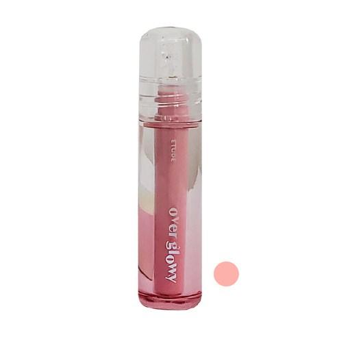 Etude House Over Glowy Gloss in Cotton Candy, a light pink lip gloss in a clear tube with a silver cap