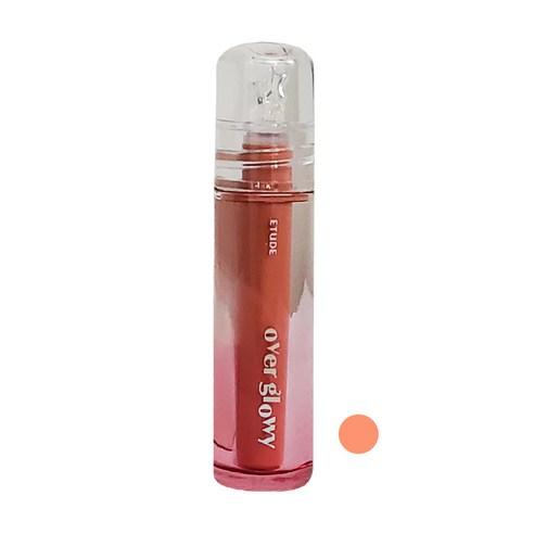 Etude House Over Glowy Gloss in Peach Sorbet, a sheer peach lip gloss in a clear tube with a pink cap