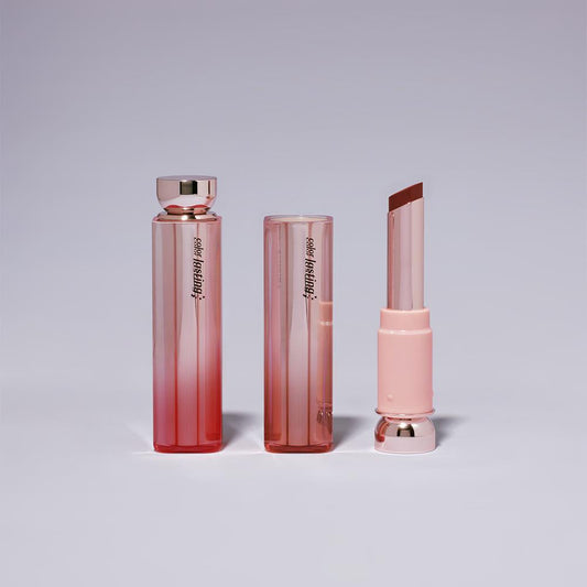 Etude House Color Lasting Glow Stick 08 Muted Brown, a glossy lip tint stick in a slim silver and pink tube