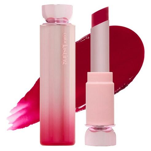 Etude House Color Lasting Glow Stick 01 Rose Berry, a sheer pinkish red lip balm in a slim white and silver tube