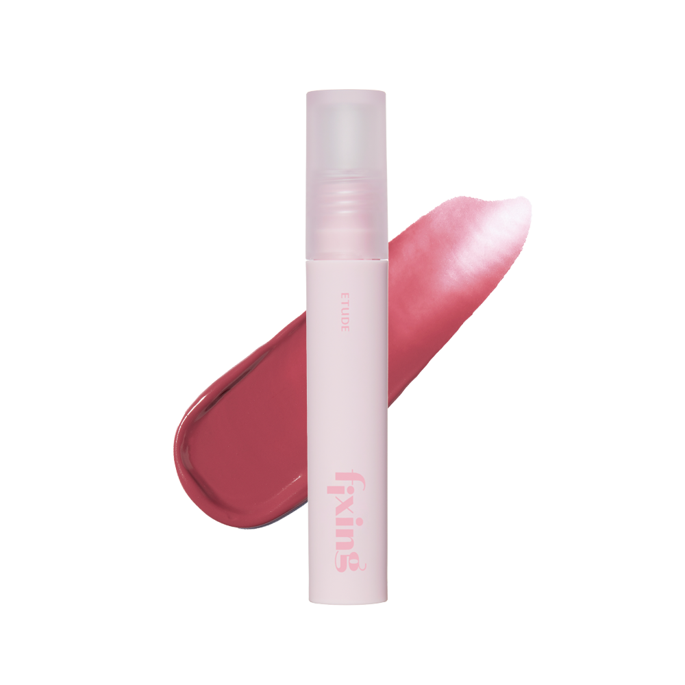 Etude House Dear My Bestie Fixing Tint in Real Pink, vibrant pink liquid lip tint in a sleek tube with a silver cap