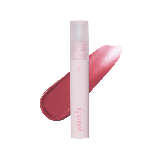 Etude House Dear My Bestie Fixing Tint in Real Pink, vibrant pink liquid lip tint in a sleek tube with a silver cap