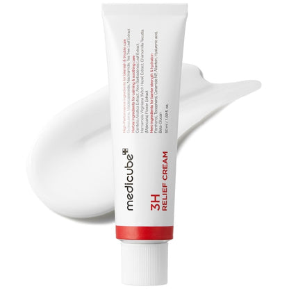 Medicube Hypochlorous 3H Relief Cream in a white and blue squeeze tube with a precision applicator tip