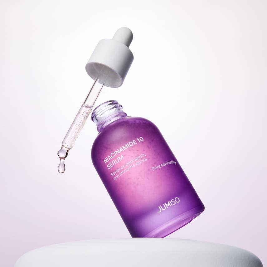 Jumiso Niacinamide 10% Serum 40ml in a clear glass bottle with a minimalist white label and dropper cap