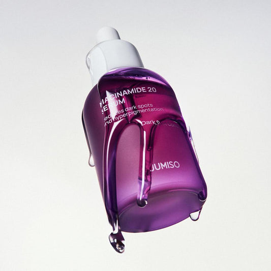 Jumiso Niacinamide 20% Serum in a clear glass bottle with a minimalist white label and dropper cap