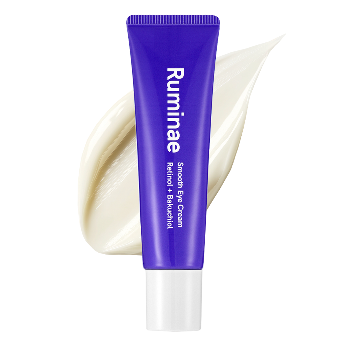 Ruminae Smooth Eye Cream 30ml in a sleek white squeeze tube with a minimalist black cap