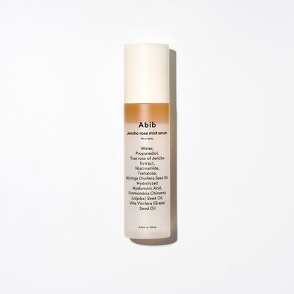 Abib Jericho Rose Mist Werum Glow Spray in a clear cylindrical bottle with a white spray pump and minimalist label