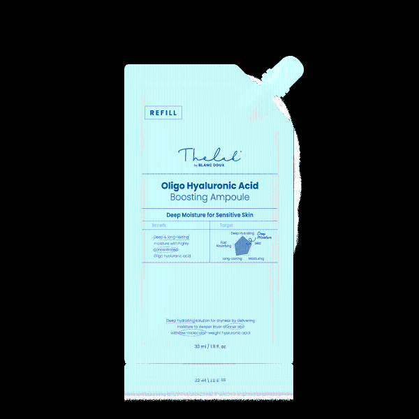 The Lab by Blanc Doux Oligo Hyaluronic Acid Boosting Ampoule refill bottle in clear glass