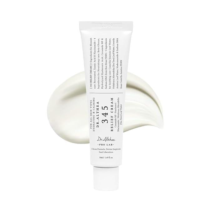 Dr.Althea 345 Relief Cream in a white and blue squeeze tube with a minimalist medicinal design