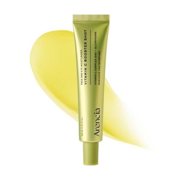 Arencia Vitamin C Booster Shot serum in a clear dropper bottle with bright yellow liquid