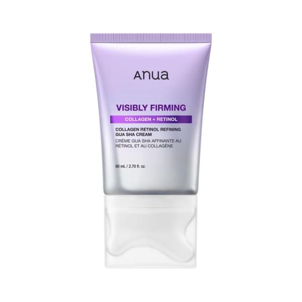Anua Collagen Retinol Refining Gua Sha Cream in a beige squeeze tube with a built-in massage applicator