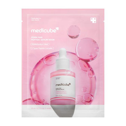 Medicube PDRN Pink Peptide Serum Mask in metallic pink foil packaging