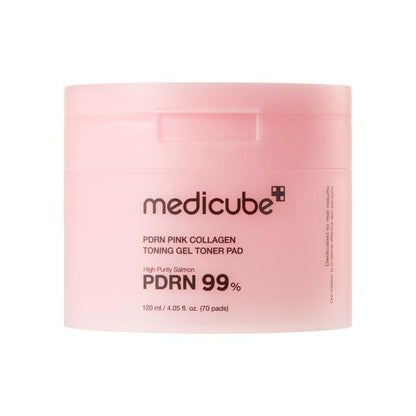 Medicube PDRN pink collagen toning gel pads in a clear jar