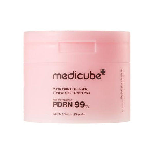 Medicube PDRN pink collagen toning gel pads in a clear jar