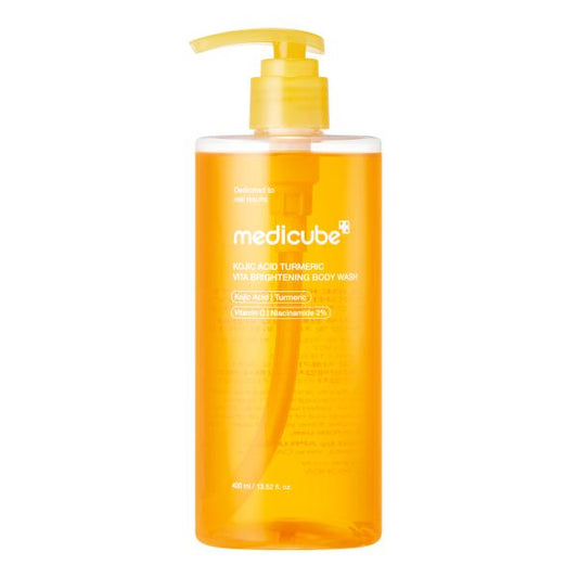 Medicube Kojic Acid Turmeric Vita Brightening Body Wash in a 400ml orange pump bottle