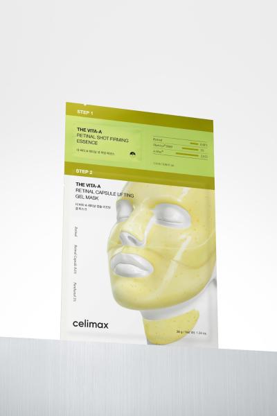Celimax The Vita-A Retinal Shot Tightening 2-Step Gel Mask in orange and white packaging
