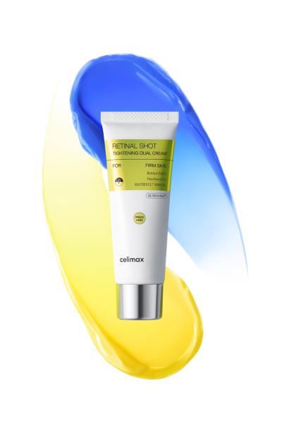 Celimax Vita-A Retinal Shot dual cream in a yellow and white dual-chamber jar