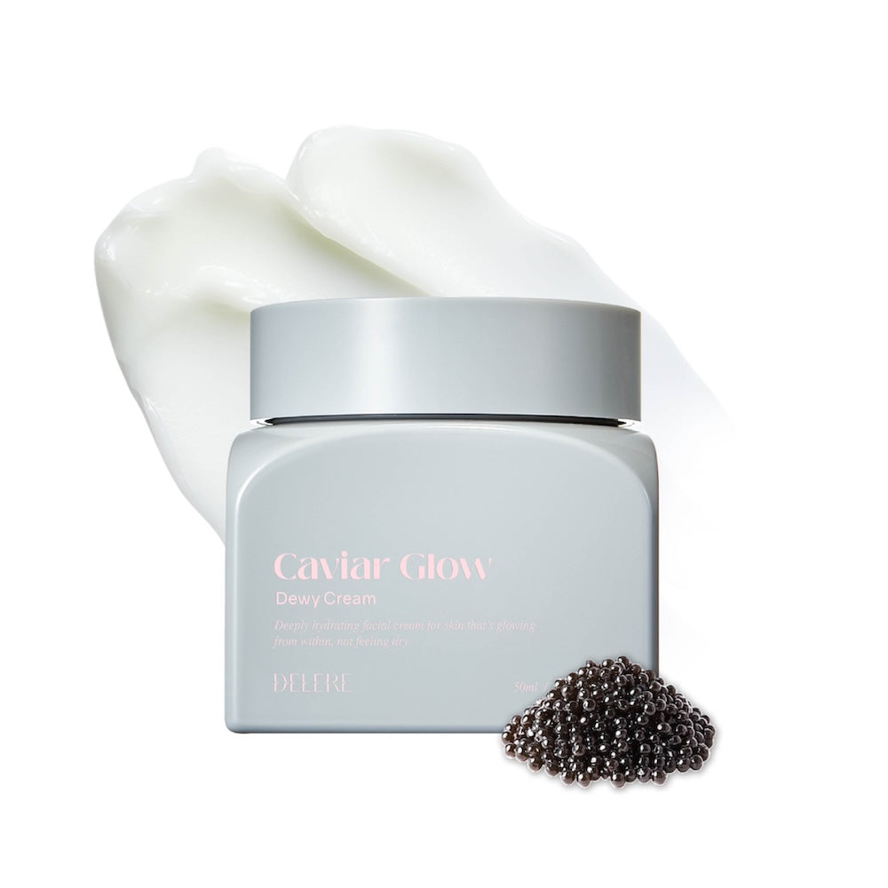 DELERE CAVIAR GLOW Dewy Cream 50g in a sleek white jar