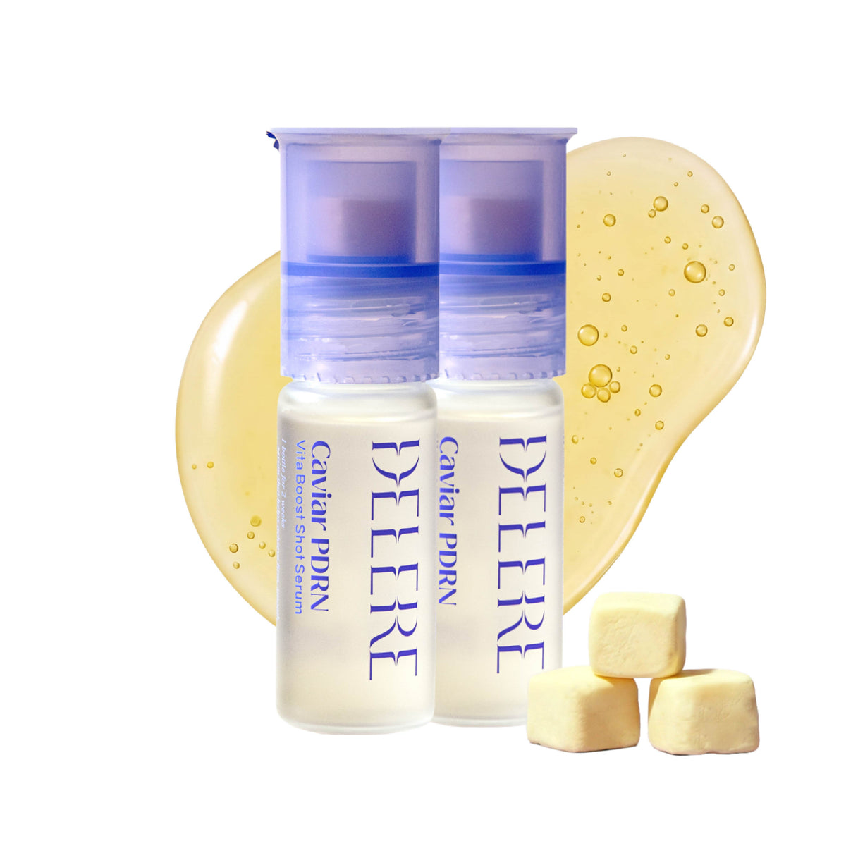 DELERE Caviar PDRN Vita Boost Shot Serum double set in dual pink and gold bottles