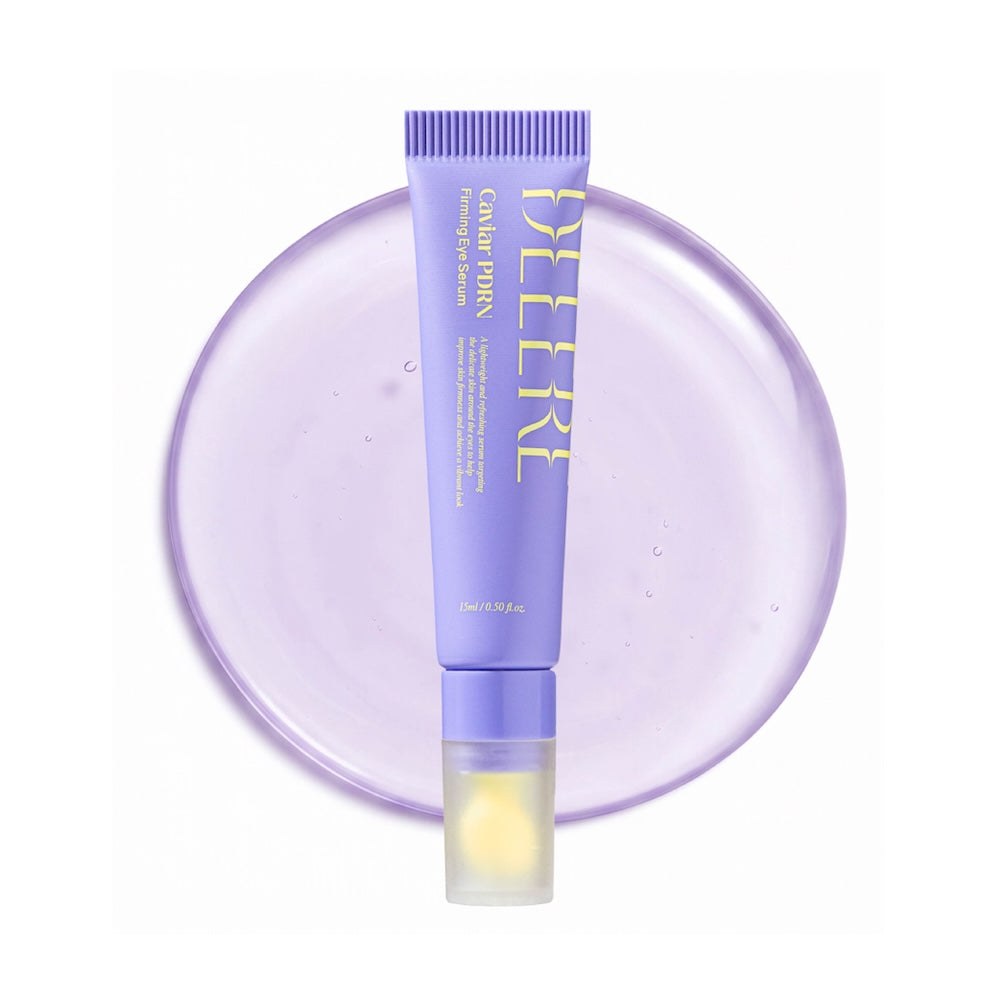 Delere Caviar Pdrn firming eye serum in a 15ml sleek pump bottle