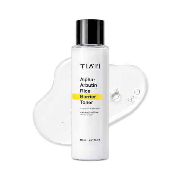 TIAM Alpha-Arbutin Rice Barrier Toner in a 150ml semi-translucent bottle