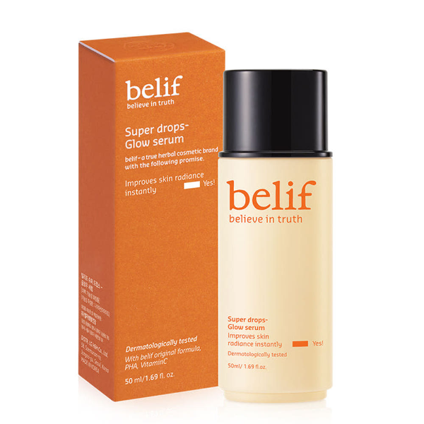 Belif Super Drops Glow Serum in a 50ml glass dropper bottle