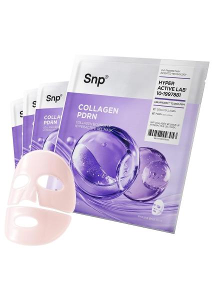 SNP Collagen Bounce Up Hyperactive Gel Mask in 4-pack sheet packaging